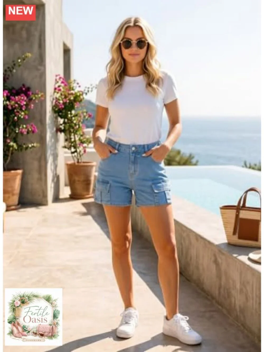 Women's High Waisted Stretchy Jean Shorts with Flap Pockets